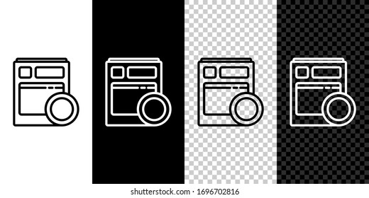 Set line Kitchen dishwasher machine icon isolated on black and white background. Vector Illustration