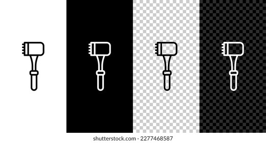 Set line Kitchen hammer icon isolated on black and white, transparent background. Meat hammer.  Vector