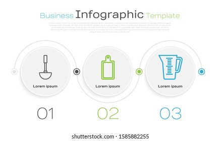 Set line Kitchen ladle , Cutting board  and Measuring cup. Business infographic template. Vector