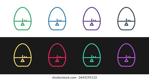 Set line Kitchen timer icon isolated on black and white background. Egg timer. Cooking utensil.  Vector