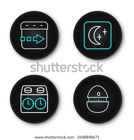 Set line Kitchen timer, Time chess clock, Moon and stars and flies the icon. Vector
