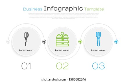 Set line Kitchen whisk , Salt and pepper  and Fork . Business infographic template. Vector