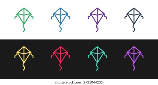 Set line Kite icon isolated on black and white background.  Vector