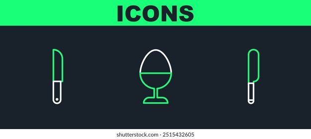 Fije el cuchillo de línea, y el huevo de pollo en un icono del soporte. Vector
