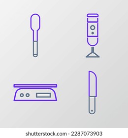 Set line Knife, Electronic scales, Blender and Spoon icon. Vector