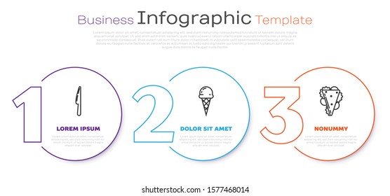 Set line Knife, Ice cream in waffle cone and Sandwich. Business infographic template. Vector