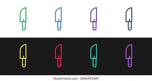 Set line Knife icon isolated on black and white background. Cutlery symbol. Vector