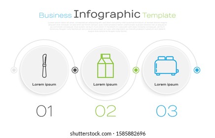 Set line Knife , Paper package for milk  and Toaster with toasts . Business infographic template. Vector