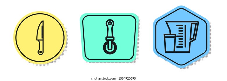 Set line Knife , Pizza knife  and Measuring cup. Colored shapes. Vector