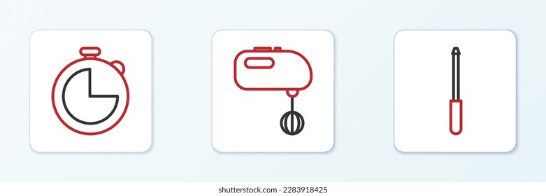 Fijar línea Afilador de Cuchillas, Temporizador de cocina e icono del mezclador eléctrico. Vector