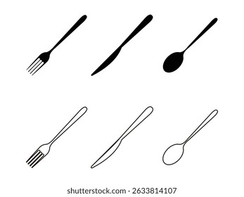 set of line knife, spoon, fork symbol icon design vector isolated on transparent background