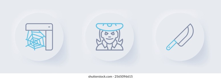 Set line Knife, Witch and Spider web icon. Vector