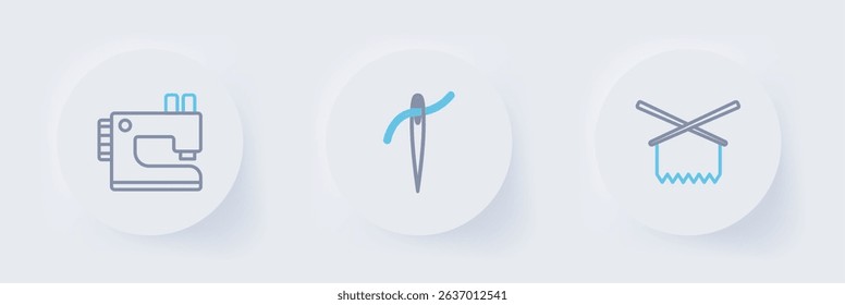 Set line Knitting needles, Needle with thread and Sewing machine icon. Vector