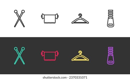 Set line Knitting needles, Textile fabric roll, Hanger wardrobe and Zipper on black and white. Vector