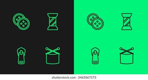 Set line Knitting needles, Zipper, Sewing button for clothes and thread spool icon. Vector