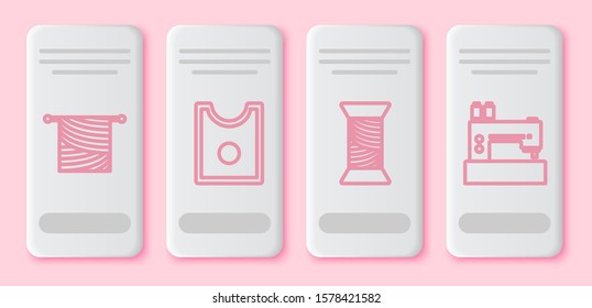 Set line Knitting, Sewing Pattern, Sewing thread on spool and Sewing machine. White rectangle button. Vector