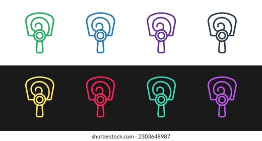 Set line Korean hand fan icon isolated on black and white background.  Vector