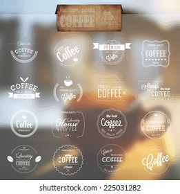 Set of line labels for bio, organic and natural coffee. Badges and labels for coffee promotional material.