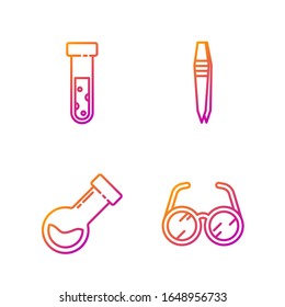 Set line Laboratory glasses, Test tube and flask chemical, Test tube and flask chemical and Tweezers. Gradient color icons. Vector