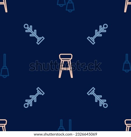 Set line Lamp hanging, Coat stand and Chair on seamless pattern. Vector