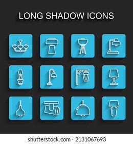Set line Lamp hanging, Led track lights and lamps, Chandelier, Table, Floor, and Vintage street icon. Vector