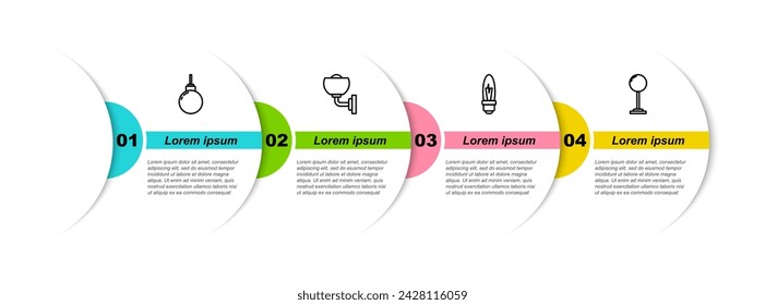 Lámpara colgante, lámpara de pared o lámpara, bombilla y suelo. Plantilla de infografía de negocios. Vector