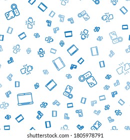 Ajuste la línea Laptop, la cámara de cine y la batería rota en un patrón sin fisuras. Vector