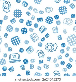 Set line Laptop and cursor, Human head with gear inside and Grid graph paper on seamless pattern. Vector