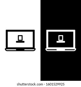 Set line Laptop icon isolated on black and white background. Computer notebook with empty screen sign.  Vector Illustration