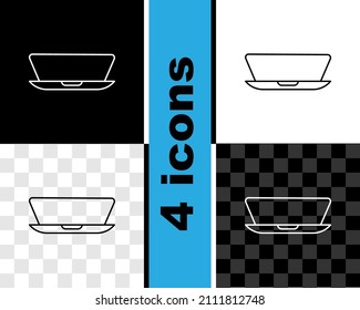 Set line Laptop icon isolated on black and white, transparent background. Computer notebook with empty screen sign.  Vector