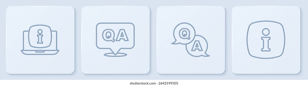 Set line Laptop with information, Question and Answer,  and Information. White square button. Vector