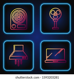 Set line Laptop , Kitchen extractor fan , Electric heater  and Electric fan . Gradient color icons. Vector