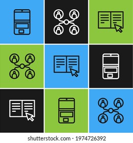 Set line Laptop, Online book and class icon. Vector