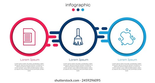 Set line Laundry detergent, Feather broom and Water spill. Business infographic template. Vector