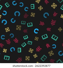 Set line Laurel wreath, Open book, Pixel arrows in four directions and Arrow on seamless pattern. Vector
