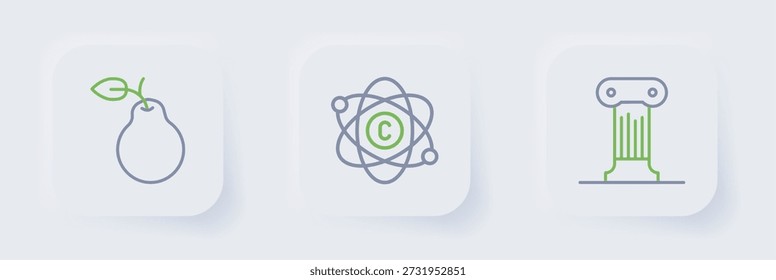 Set line Law pillar, Atom and Pear icon. Vector