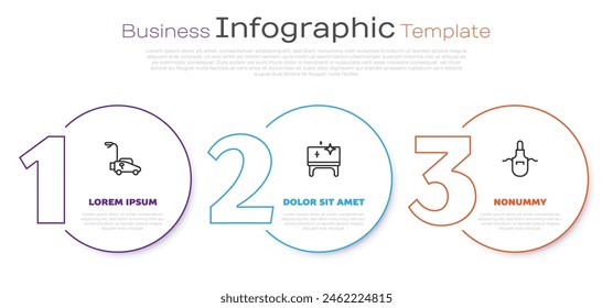 Segadora de césped, mesa limpia y mandil de cocina. Plantilla de infografía de negocios. Vector