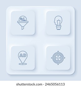Set line Lead management, Light bulb with concept of idea, Advertising and Target. White square button. Vector