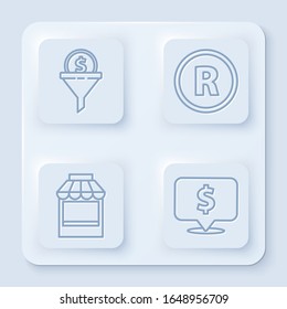 Set line Lead management, Registered Trademark, Shopping building or market store and Speech bubble with dollar. White square button. Vector