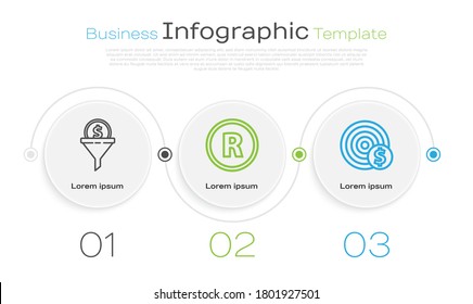 Set line Lead management, Registered Trademark and Target with dollar symbol. Business infographic template. Vector