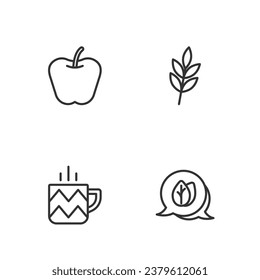 Set line Leaf, Cup of tea, Apple and  icon. Vector