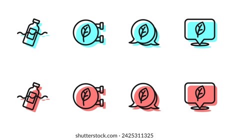 Setzen Sie die Linie Leaf Eco Symbol, Das Problem der Verschmutzung, Shop und Lage mit Blatt-Symbol. Vektor