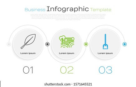 Set line Leaf, Farm House concept and Shovel. Business infographic template. Vector