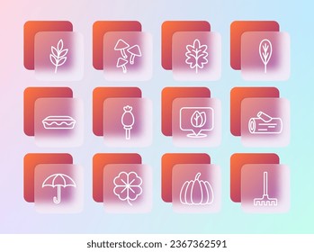 Set line Leaf, Four leaf clover, Location with, Pumpkin, Opium poppy,  and Mushroom icon. Vector
