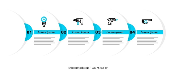 Set line Leaf garden blower, Electric cordless screwdriver, drill machine and Angle grinder icon. Vector