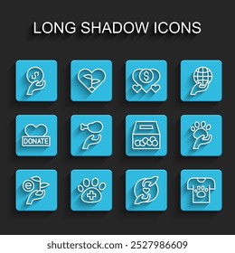 Set line Leaf in hand, Veterinary clinic, Donation charity, Pleasant relationship, Animal volunteer, food,  and  icon. Vector