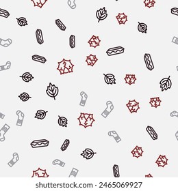 Set line Leaf, Homemade pie, Socks and Chestnut on seamless pattern. Vector
