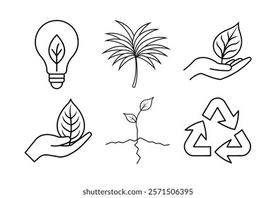 Set of line leaf icons. Collection green leaf. vegan labels. Vector design.