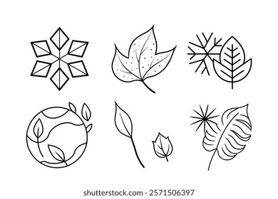 Set of line leaf icons. Collection green leaf. vegan labels. Vector design.
