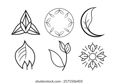 Set of line leaf icons. Collection green leaf. vegan labels. Vector design.